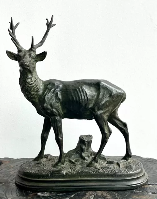 Alfred Dubuccand : "Cerf", bronze à patine vert-brun anthracite, fin XIXè siècle