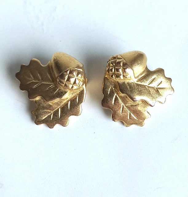 Boucles D'oreilles Pendantes Double Feuilles INES DE LA FRESSANGE - Vintage Années 1990 - Occasion