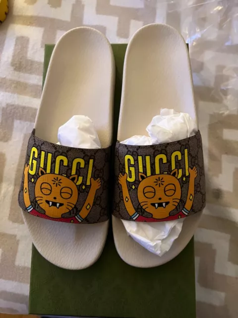 MEN S GUCCI GG Supreme Wolf Slides Sandals Flip Flop Size 12
