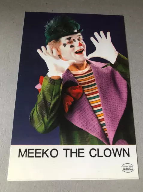 Selten! Vintage Postkarte Meeko Clown signiert Paulo's Circus 1989