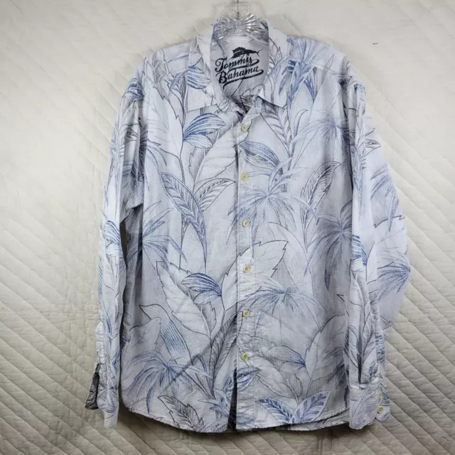 TOMMY BAHAMA SHIRT Long Sleeve Size Large White All Over Print Leaves ...