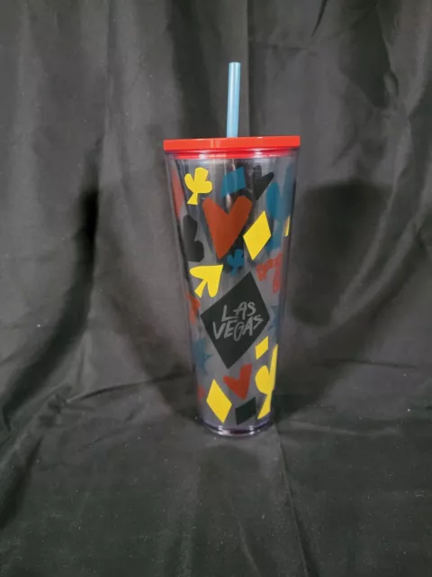 Starbucks Tumbler Cold Cup 24oz Las Vegas 777 Suits Silver Reflective with  Straw