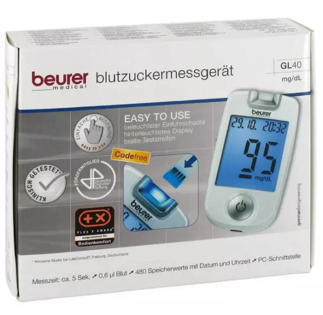 Beurer GL 40 mg/dl - Blutzuckermessgerät / 1 Set, Testgerät Diabetes PZN07270257 2