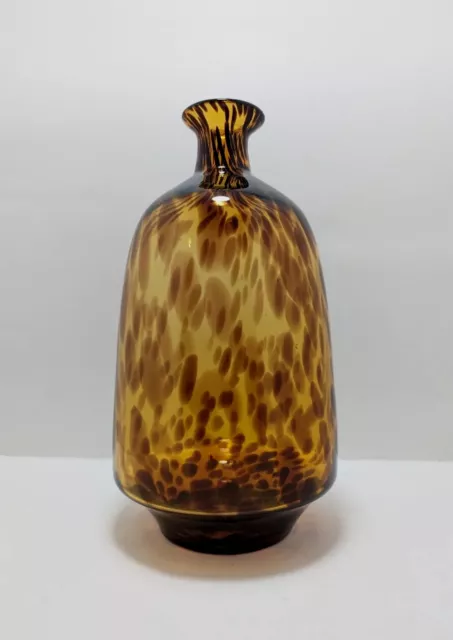 Vintage Amber Tortoise Shell Italian Glass Vase Murano Style MCM  Hand Blown