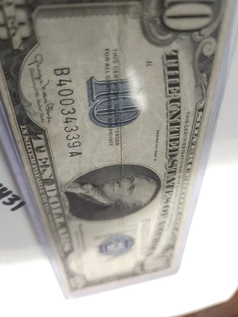 1934 D  $10  Dollar Silver Certificate Note - Blue Seal Circulated 3