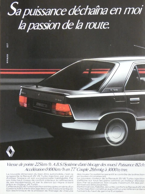 Publicité De Presse 1987 Renault 25 V6 Turbo Injection