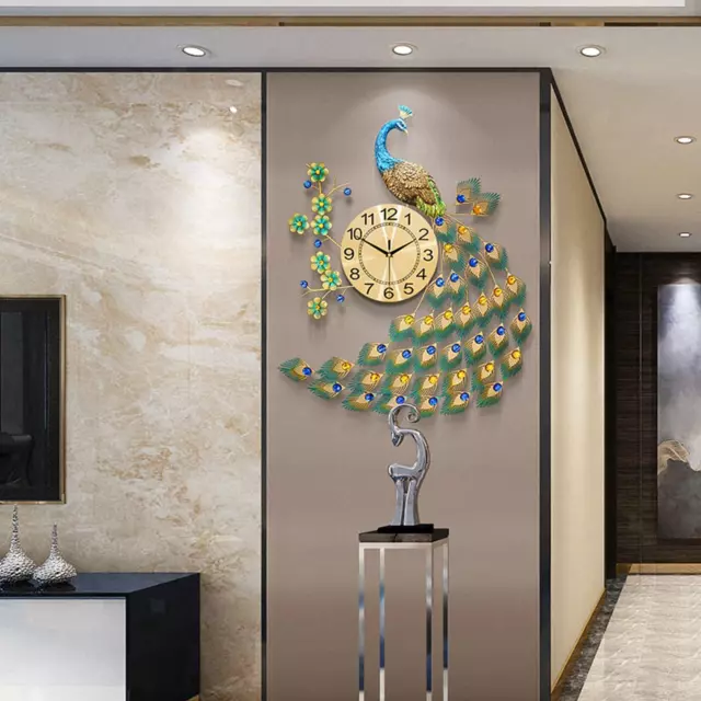 Horloge Murale Moderne Silencieuse En Forme de Paon 3D pour La Décoration de