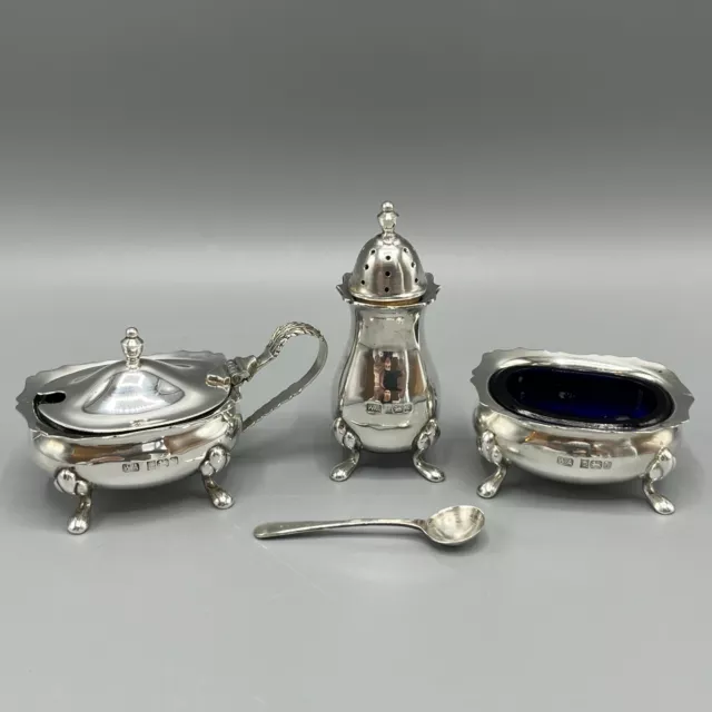 Solid Sterling Silver Cruet Set Footed English Vintage Hallmarked Birm 1987 122g