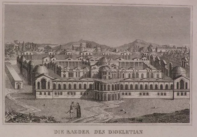 stampa originale del 1834 Terme di Diocleziano Roma passepartout cm 25x30