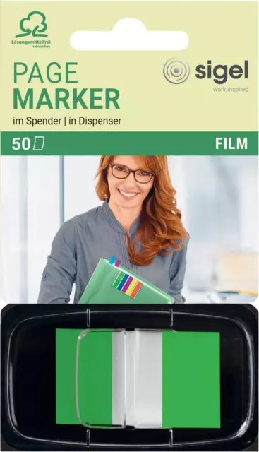 SIGEL HN493 Index Page Marker, Film, strip-size:25x43 mm, 50 strips, Green 1 pie