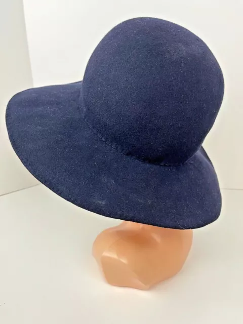 Vintage Wool Felt Navy  Hat Rounded Top Brim Hat Hipster Festival Boho Italy 2