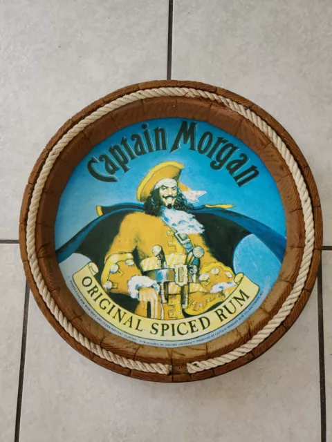 Vintage Captain Morgan Original Spiced Rum Nautical Rope Barrel Top sign 16x16