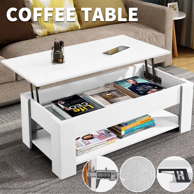 Coffee Table With Storage Lift Top Up Drawer Shelf Living Room Furniture White
