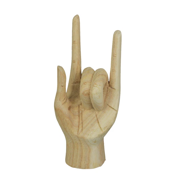 Carved Wooden Sign Language I Love You Hand Gesture Statue Natural Finish 7.75