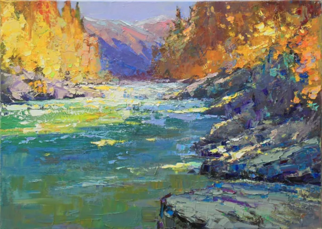 Landscape painting Original art Impressionism Oil on canvas by S. Chernyakovsky
