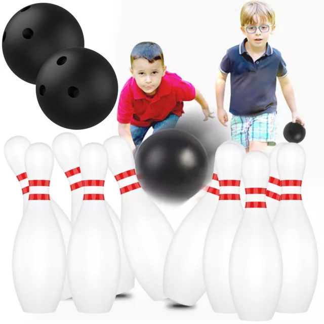 12 Pcs Kids Bowling Set Includes 10 Classical White Pins and 2 Balls Early PerkO