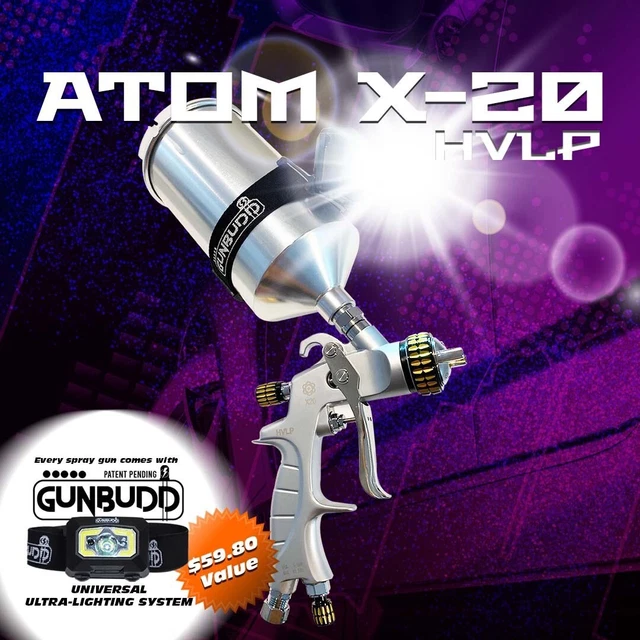 HVLP SOLVENT/WATERBORNE ATOMX20 Auto Paint Spray Gun with FREE GUNBUDD