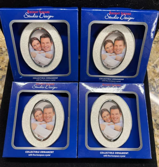 4pk Regent Square Silver With Fine European Crystal Photo Frame Holiday Ornament