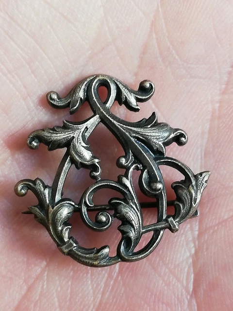Broche Ancienne Style Art Déco - Métal Argenté - Occasion - Pièce Vintage Sans Marque