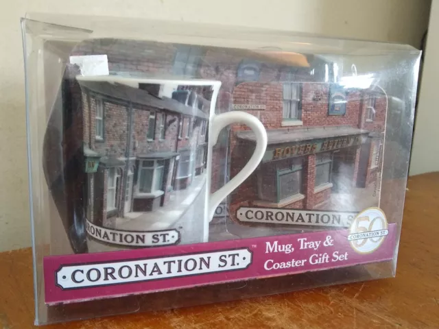 Coronation Street Mug, Tray & Coaster Gift Set, Rovers Return, 50yrs NEW GIFT