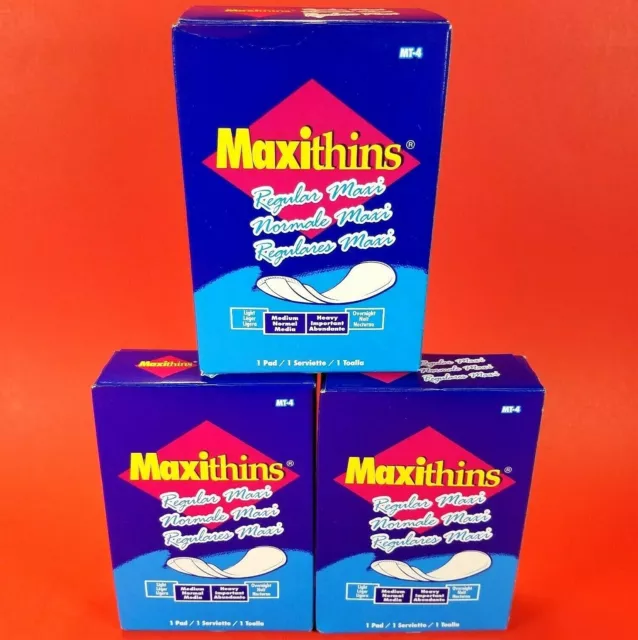 Lot of 3 - NEW - Maxithins Regular Maxi Pads Feminine Napkins Travel Size Box