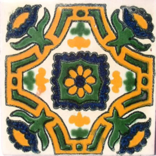 C#042) Mexican Tiles Ceramic Hand Made Spanish Influence Talavera Mosaic Art