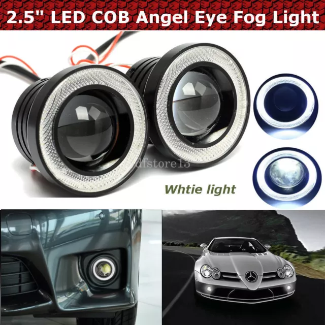 2x 2.5" LED COB Feux De Brouillard Lampe Projector Lens DRL Angel Eyes Kit Auto