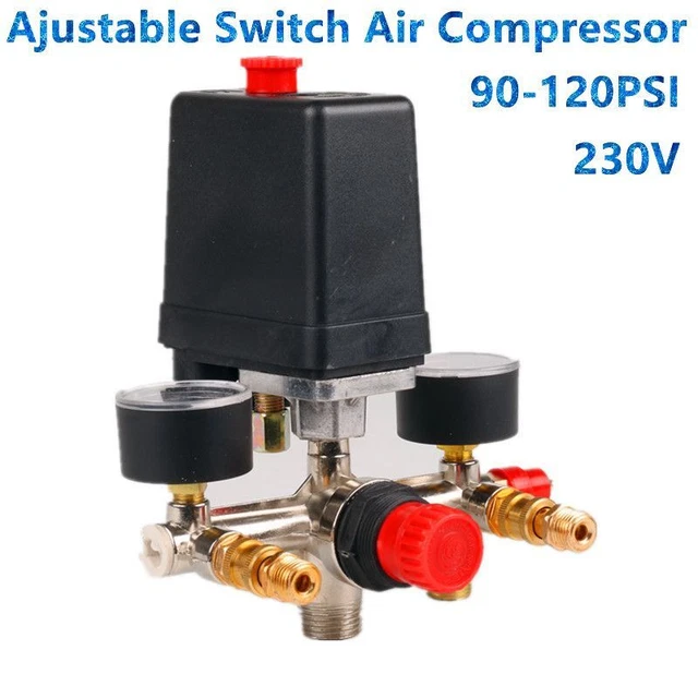 Air Compressor Pressure Valve Aluminum Alloy Regulator Switch 90-120Psi 230-220V