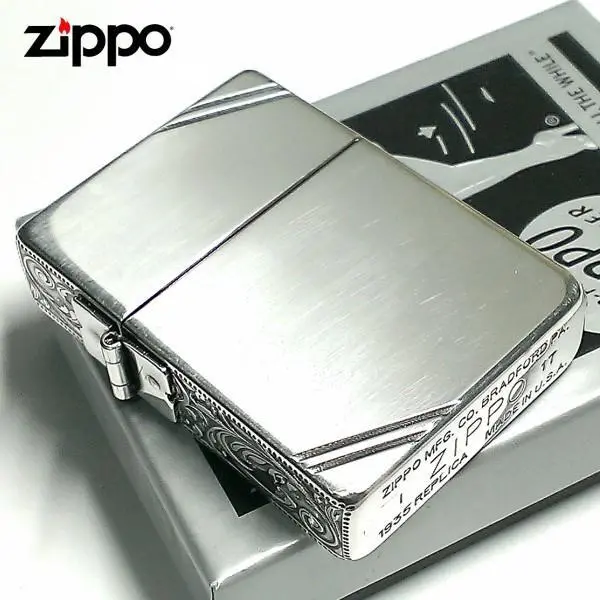 1935 Replica Arabesque 3 Sided Processing Lighter Nickel Antique Silver Zippo