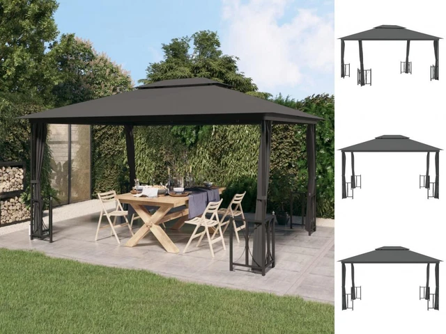 Pavillon Mit Seitenwänden & Doppeldach 3x4 M Anthrazit Gartenpavillon Terrasse