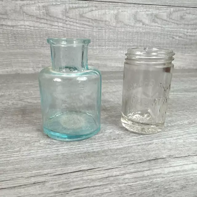 Vintage Kenndys Salt Rheum Ointment Aqua  & Richard Hudnut Chemist Clear Bottles