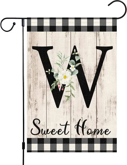 Monogram Letter W Initial Garden Flag 12X18 Double Sided Burlap, Small Vertical