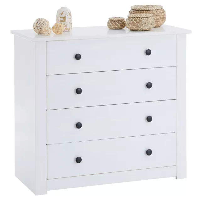 Commode en pin massif blanche avec 4 tiroirs