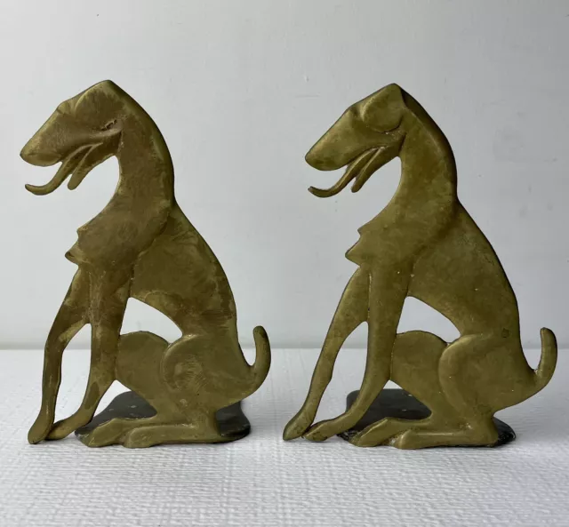 Pair (2) Vintage Bronze Art Deco Airedale Terrier Hound Dog Bookends 7” Tall