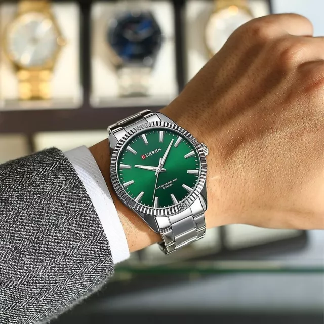 Orologio Da Polso Curren 8425 Uomo Analogico Quarzo Luxury Silver Verde lac