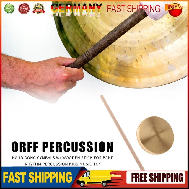 21cm Hand Gong Copper Cymbals with Wooden Stick for Band Rhythm Kids Music Toy