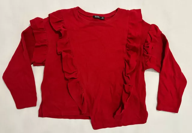 MAGLIA DONNA BERSHKA manica lunga a costine cropped top con orlo a volant UK S rossa EUR 3 73 PicClick IT