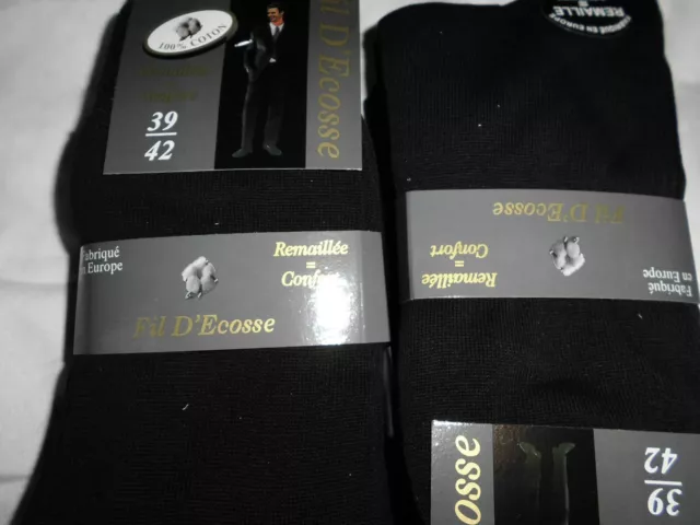 lot  6 paires de chaussettes Fil d écosse 100% coton noir homme pieds sensibles 2