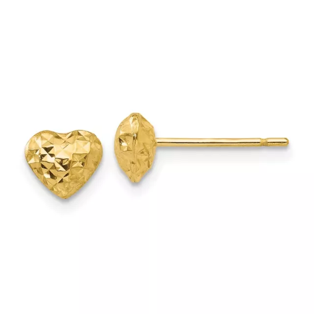 7mm 14K Yellow Gold Shiny-Cut Puffed Heart Post Earrings
