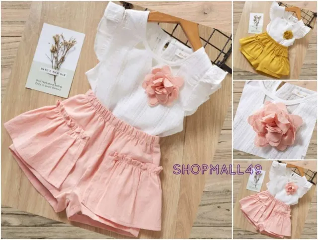 Girls Kids Set Summer Baby Outfits Tops Clothes Top Shorts Toddler Age 2-7 years
