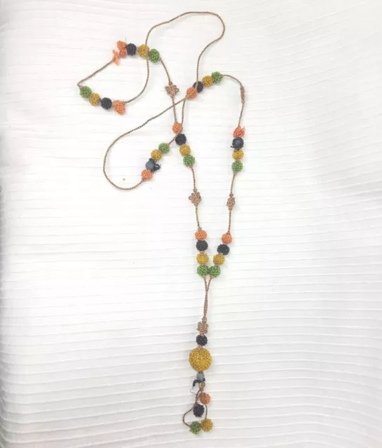 Atq 20s 30s Art Deco Rare Seed Bead Color Flapper Sautoir Necklace AsIs Bauhaus