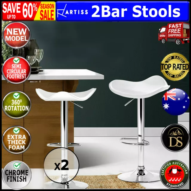 Artiss 2x Kitchen Bar Stools Swivel Bar Stool PU Leather Gas Lift Chair White