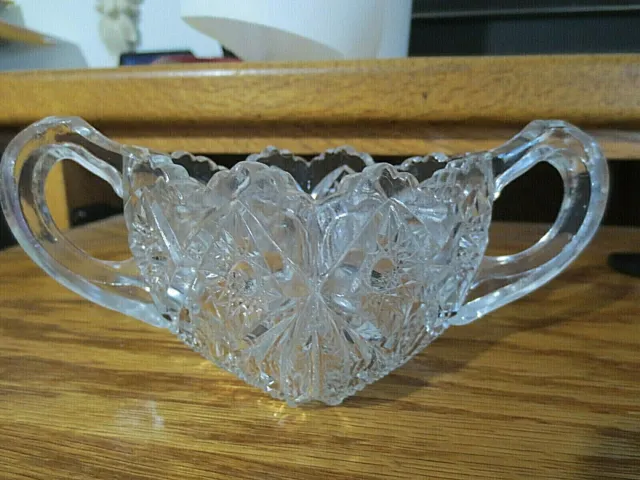 American Brilliant Cut Glass Crystal Square Double Handle Open Sugar Bowl Beauty