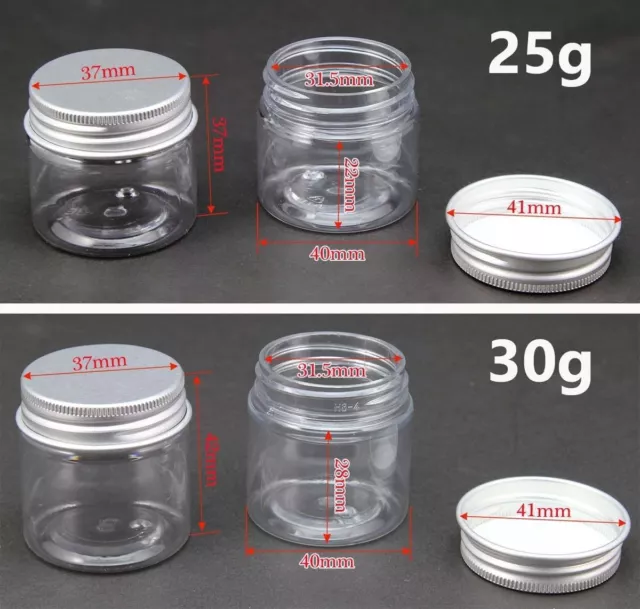 Empty PET Jars Aluminum Lids Clear Silver Plastic Cosmetic Cream 25/30/40/50ml 3