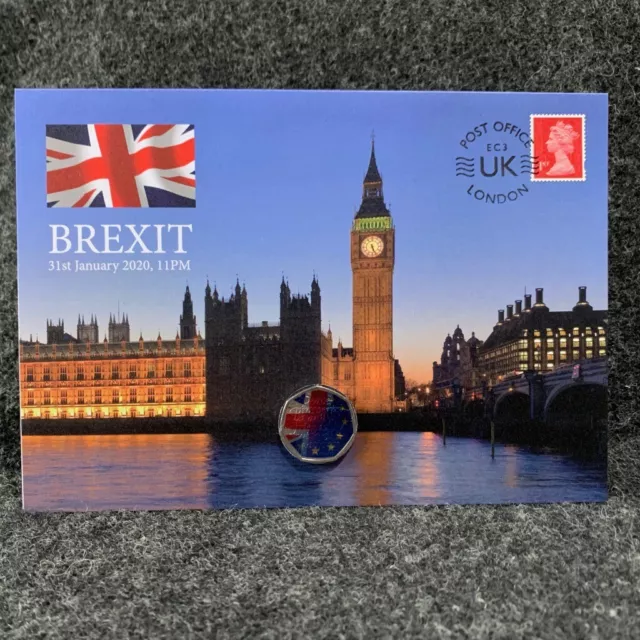 Brexit / Withdrawal from the European Union 2020 UK 50p Coloured Coin and Stamp