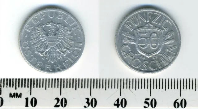 Austria 1947 - 50 Groschen Aluminum Coin - Imperial Eagle with Austrian shield 8