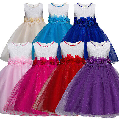Girls Princess Pageant Dress Kids Party Wedding Sleeveless Tulle Tutu Lace Dress