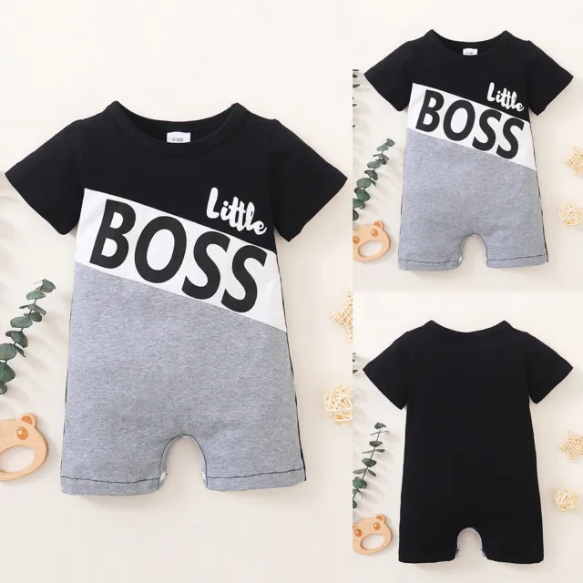 Baby Jungen Trainingsanzug "BOSS" Overall Kurzarm Bodysuit Print Romper Playsuit