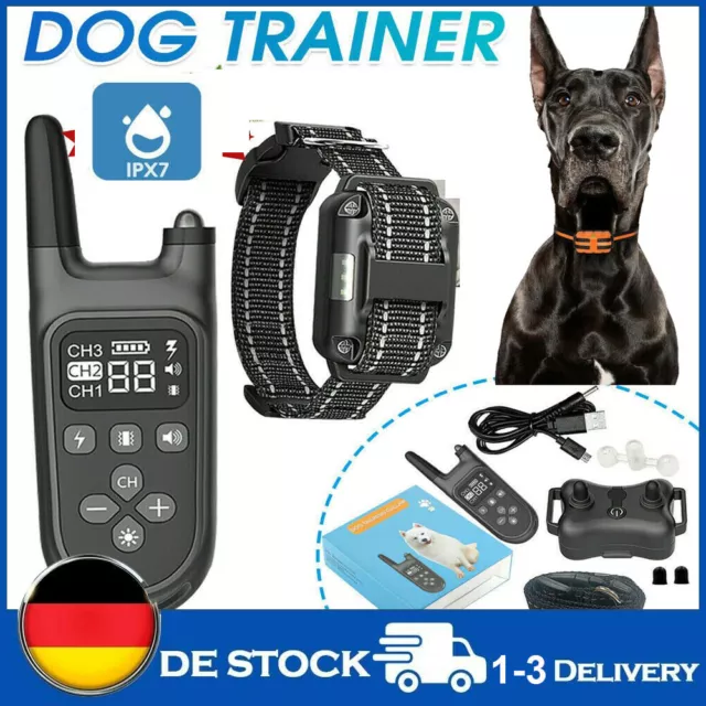 Dog Training Collar USB Rechargeable Electric Shock Remote Control Anti Bark