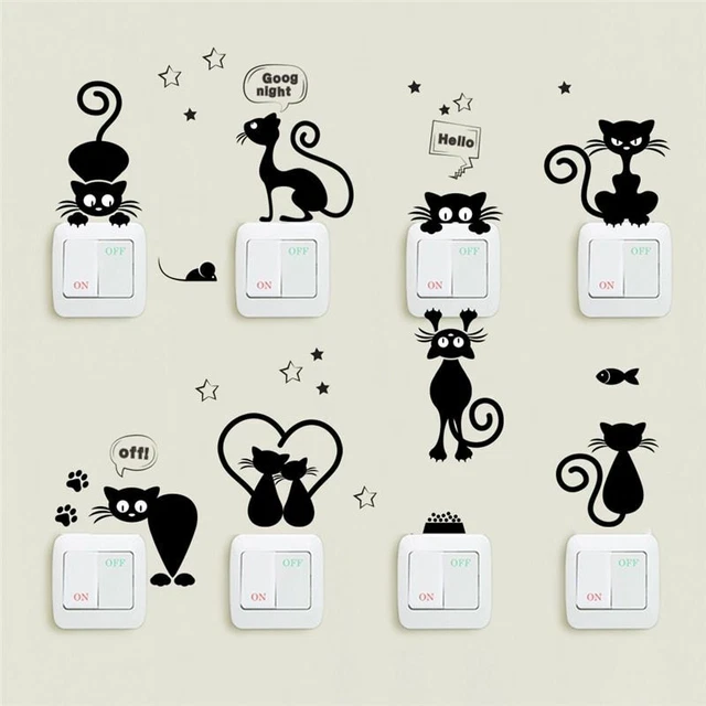 Light Switch Wall Stickers Cute Cat Kids Room Decor Home Decals Phone Decoration